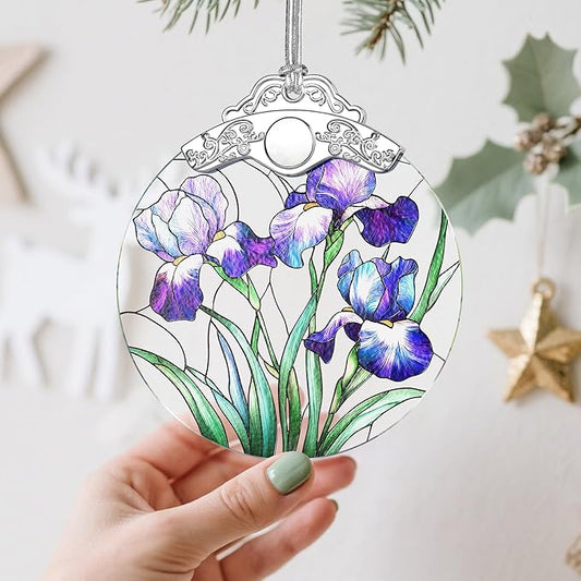 Stained Glass Iris Flowers Ornament: Christmas Decorations, Ornaments for Christmas Tree & Holiday Ornaments – Holiday Presents, Gift Exchange Ideas & Keepsake Gifts for Family, Coworkers & Friends
