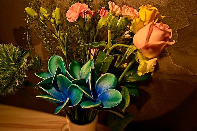 Birthday Gifts for Women Men 10pcs Unique Teal Flowers PU Real Touch Flowers Hawaiian Plumeria Frangipani Artificial Flowers for DIY Birthday Gifts Wedding Gifts Home Decor Table Centerpiece