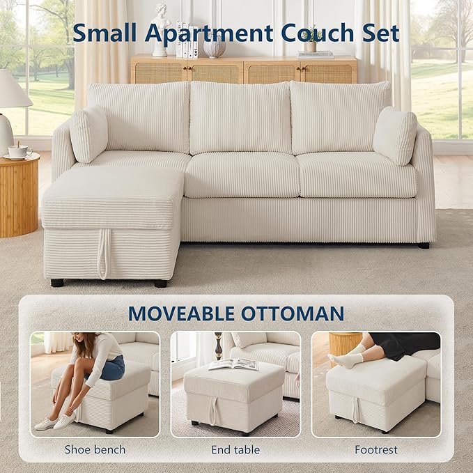Small Storage Ottoman Sqare Footrest Bench Stool for Apartment,Bedroom,Living Room,Bonus Room and Compact Spaces. (Beige, Ottoman)