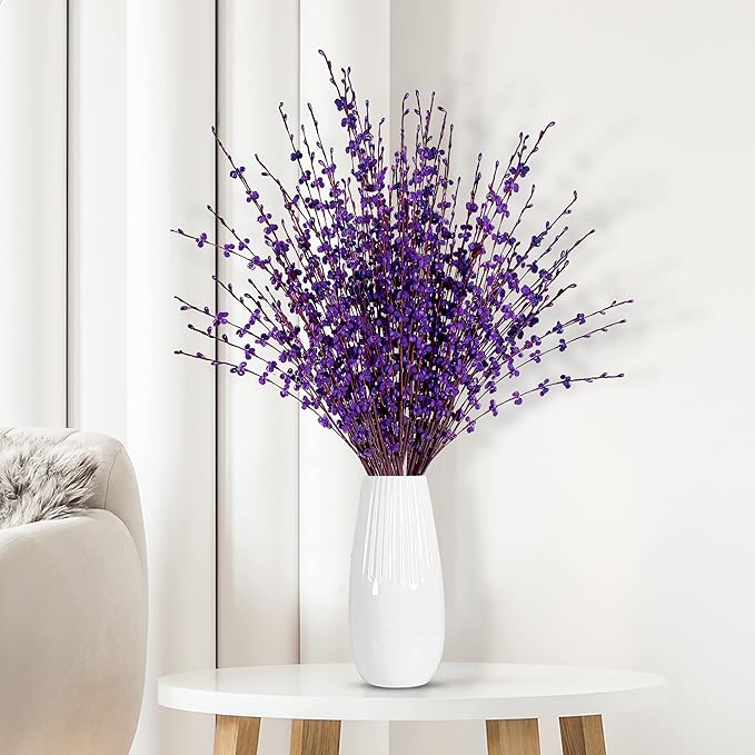 Sggvecsy 10 Pcs 29.5’’ Long Artificial Jasmine Flowers Tall Fake Flower Bouquet Faux Jasmine Plants Dry Branches for Wedding Home Party Office Hotel Restaurant Kitchen Decoration（Dark Purple）