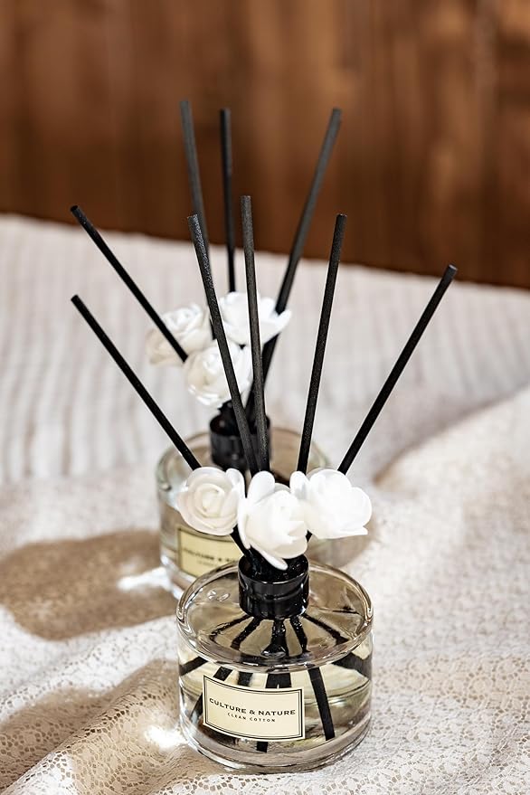 CULTURE & NATURE Reed Diffuser Set 6.7oz (200ml) White Rose Scented Diffuser with Sticks Home Fragrance Reed Diffuser for Bathroom Shelf Decor