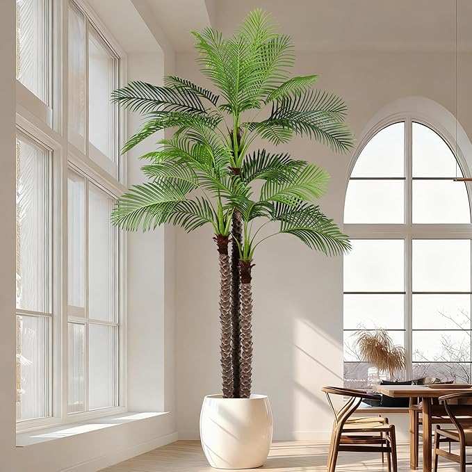 10FT Artificial Palm Tree - Tall Fake Palm Tree with 36 Lifelike Leaves & Realistic Trunk, 120" Large Faux Tropical Phoenix Palm Plant for Home Living Room Poolside Office Hotel Mall Decor