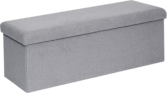 B FSOBEIIALEO Small Storage Ottoman Cube Sherpa Ottomans Foot Rest, Foldable Boucle Ottoman Bench, Faux Teddy Fur, Grey 43.3"x15"x15"