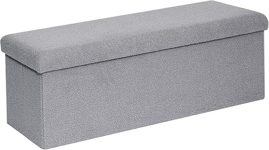 B FSOBEIIALEO Small Storage Ottoman Cube Sherpa Ottomans Foot Rest, Foldable Boucle Ottoman Bench, Faux Teddy Fur, Grey 43.3"x15"x15"
