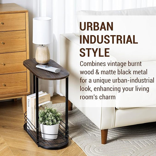 MyGift 21 Inch Tall Brown Wood Oval Side Table, 2 Tier Living Room Sofa End or Side Table with Bottom Storage