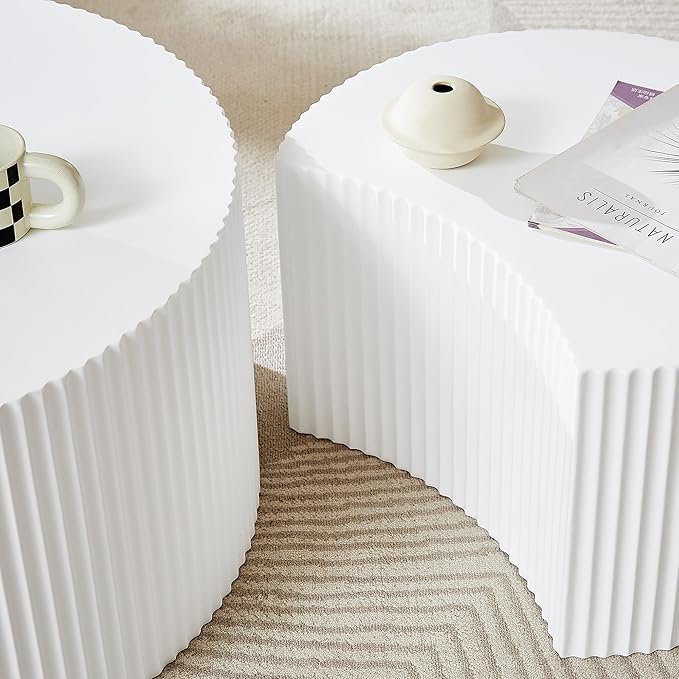 Nesting Coffee Table Set of 2, Modern Round Wooden Circle Accent Coffee Tables for Small Spaces Living Room Bedroom Balcony Office Drum Side Table