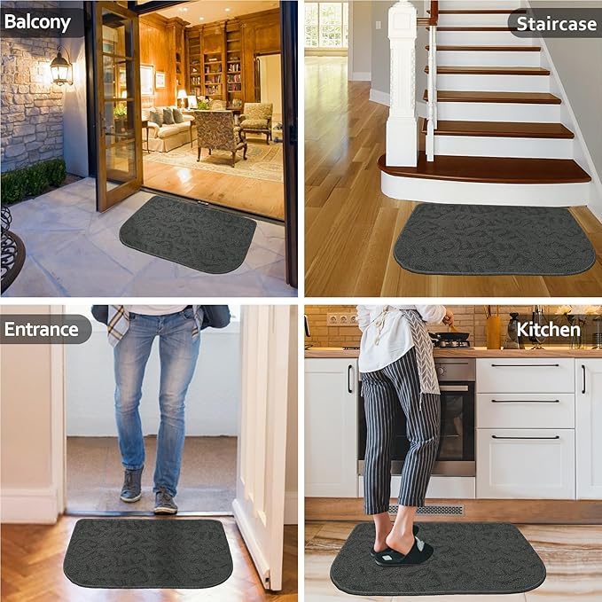 TOONOW Indoor Doormats Front Door Mat,32 "x17, Low-Profile Machine Washable Kitchen Rug, Absorbent Mud Half Round Entrance Mat for Outdoors, Entryway, Patio, Bedroom,Light Brown