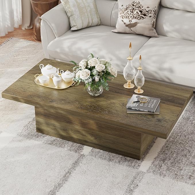 Farmhouse Coffee Table, 47.25" Modern Center Tables Wood Cocktail Table, Scratch-Resistant Accent Table with Sturdy Frame for Living Room, Home Office & Lounge
