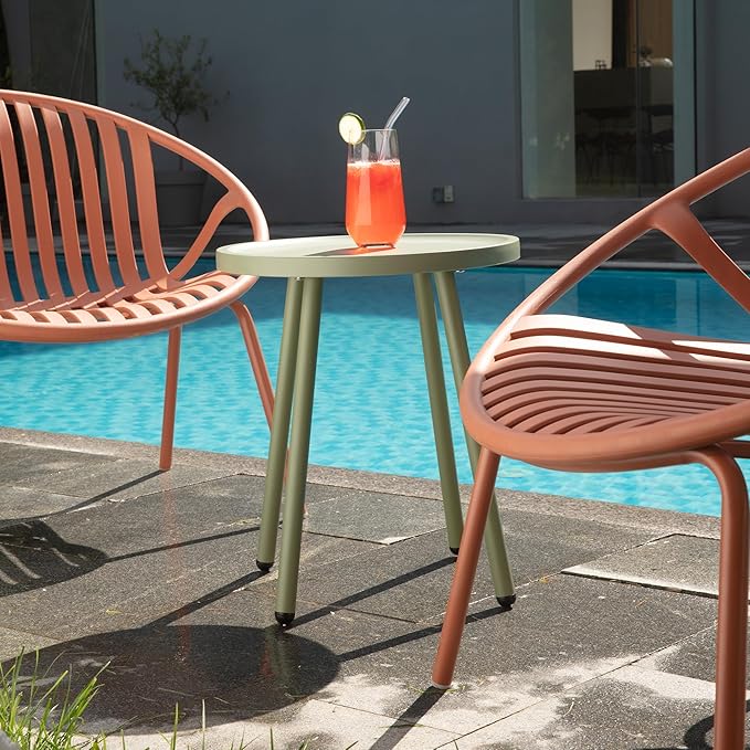 End Table Living Room Side Table, Round Accent Table Small Side Table Nightstand with 4 Legs, Modern Home Decor Coffee Table for Bedroom, Office, Small Space, Porch, Balcony, Indoor & Outdoor