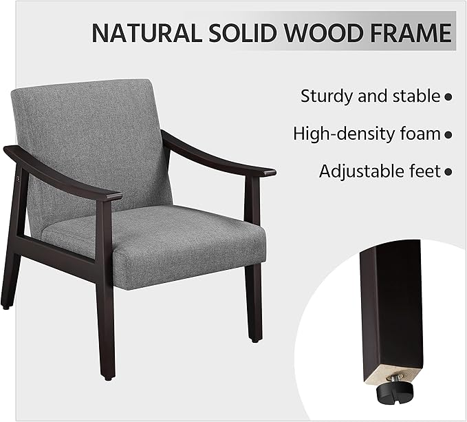 Yaheetech Accent Chair, Mid-Century Living Room Chair, Modern Linen Fabric Side Chair with High Back for Living Room/Office/Bedroom, Minimalist, Dark Gray