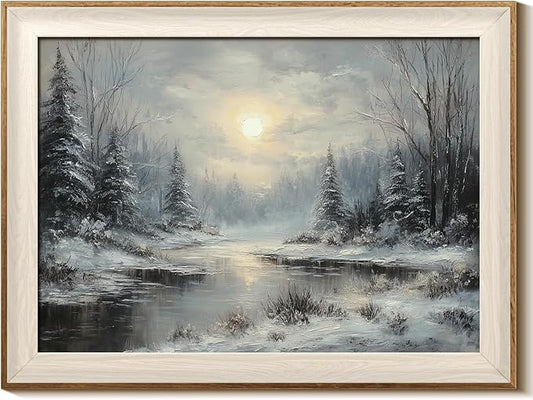 InSimSea Christmas Decor Framed Wall Art, Winter snow scene Canvas Painting, peaceful Home Decor, Unique Christmas Gifts For Table Wall Farmhouse Mantel Home Office 12L x 16W