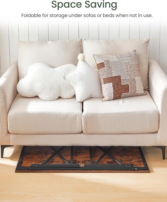 41.3" Folding Coffee Table with Safety Buckles, Low Coffee Table, Portable Floor Table, for Sitting on The Floor, for Living Room, Bedroom, Balcony, Caravan, Rustic Brown and Black TKF01BF