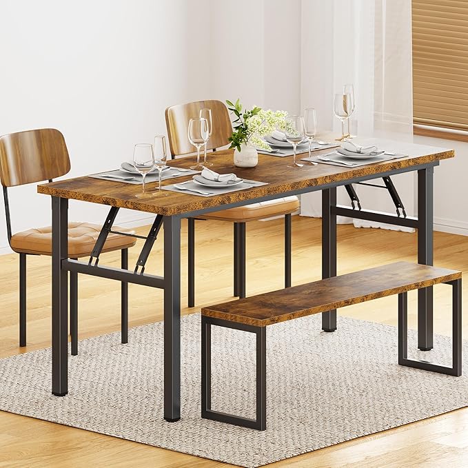 Need Home Office Desk - 62 Inches Large Computer Desk Sturdy Black Table Foldable Desk Gaming Computer Table No Assembly Required Rustic Brown AC5FB(157.5 * 60)