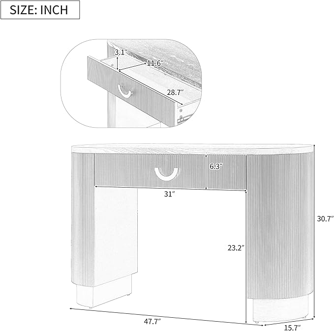 kevinplus 47.7'' Console Table Sofa Table with Drawer Storage Space for Entryway, Modern Elegant Fluted Design, Easy Assemble, Black & Gold