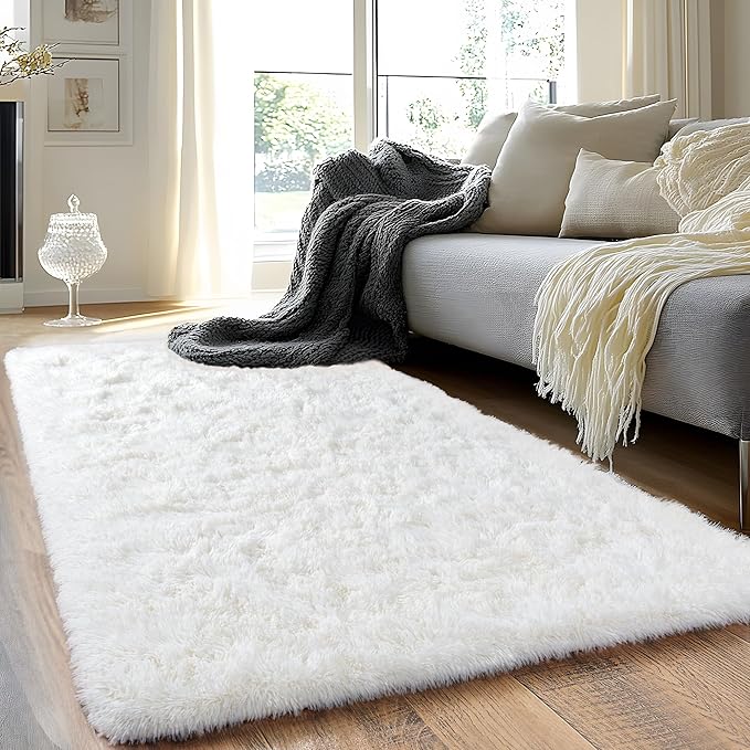 Runner Rugs for Bedroom 2x6 Rug Runners for Hallways Non Slip Soft Shag Bedside Rug, Fluffy Area Rug Throw Rugs for Living Room, Floor Carpet Runner for Nursery Kids Dorm, Cream White