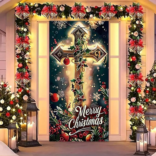 Christmas Front Door Cover 2025, 36x80 Inch,for Outdoor Washable High Elastic Fabric Waterproof,Front Door Cover, Holiday Decor for Home, Indoor Outdoor Party Decoration