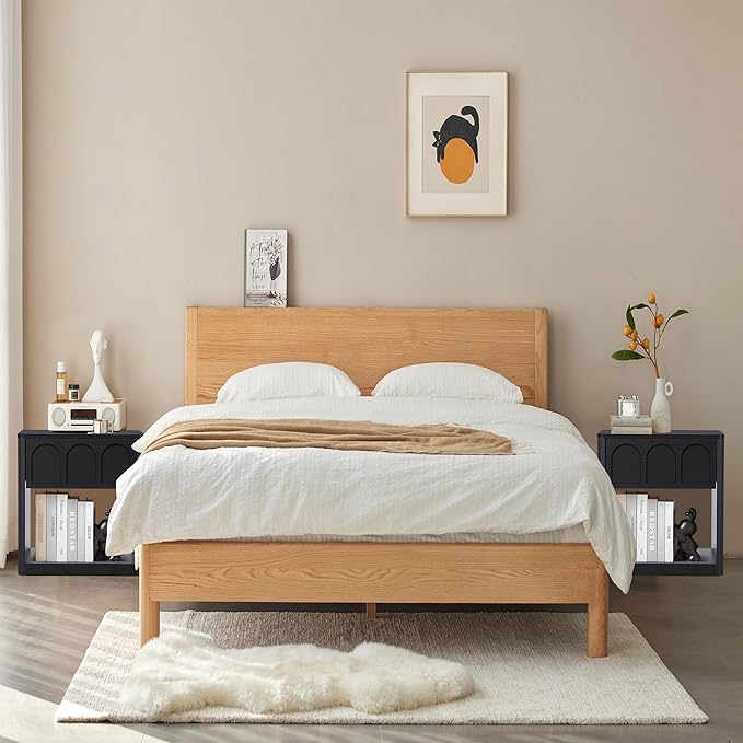 Nightstand Set of 2, 19.69" Wide Bedside Table with Arched Finish, Modern Night Stands with Curved Profile, Mid Century End Table for Bedroom Living Room (Black-2 Packs)