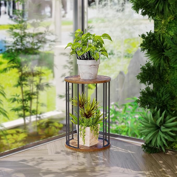 Plant Stand Indoor,small plant stool,Flower Pot Corner stand holder,Mid Century Heavy Duty Metal Tall Home Decor,Modern Round End Table,Small Rustic Display Stand for Living Room,Bedroom (Brown,3 Packs)