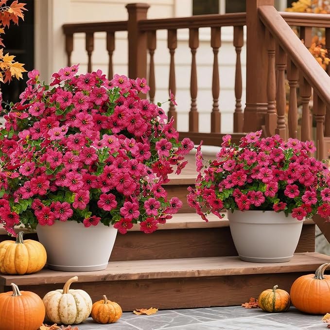 12 Bundles Artificial Flowers for Outdoor Indoor Fake Flowers UV Resistant Artificial Outdoor Flowers Fake Plants Beautiful Faux Flower for Porch Garden Home Patio Decor Home Wedding (Rose Red)