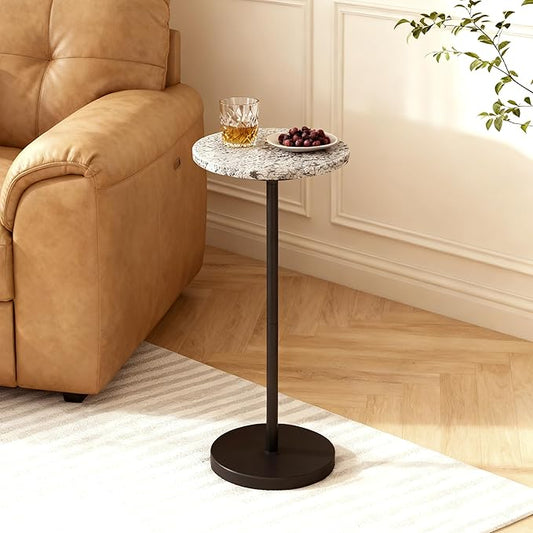 Nature Marble Drink Table, Pedestal Table, Small Round Side Table, Martini Table for Living Room, Bathroom, Small Space (Black 2)