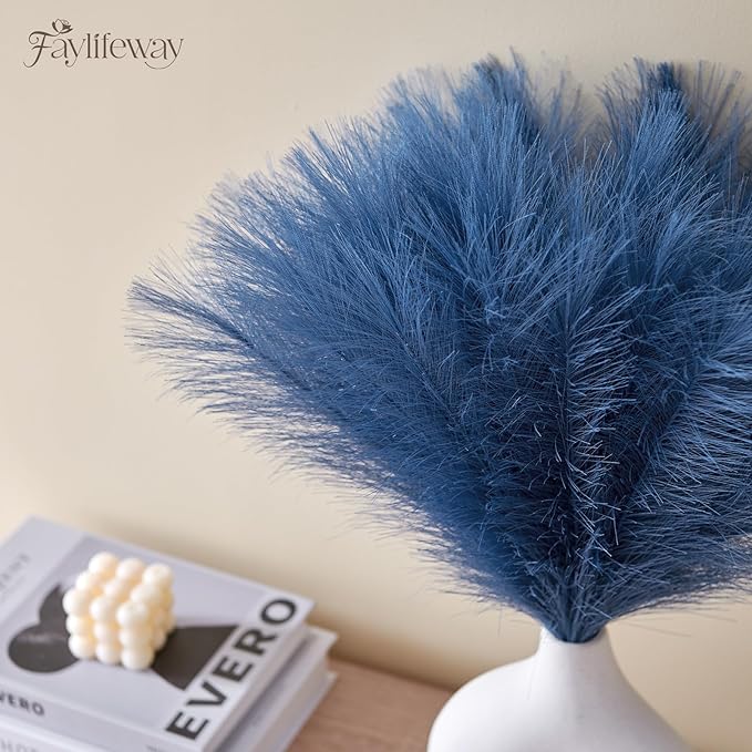 𝟱𝟬𝙥𝙘𝙨 Pampas Grass 𝟭𝟳in, Faux Pampas Grass Home Decor, Artificial Pampas Grass Fluffy Floral Flower Arrangement for Party Wedding Dinning Hall (𝗕𝗹𝘂𝗲)