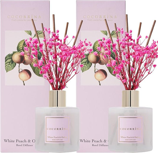 Cocorrína Reed Diffuser Set - White Peach& Oolong Reed Diffuser 2 Packs 6.7oz Scent Fragrance Oil Diffuser for Bedroom Bathroom