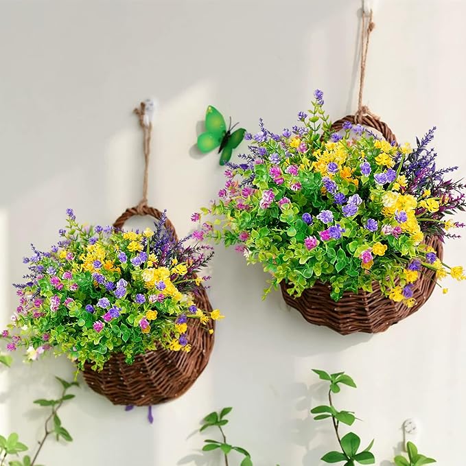 12 Bundles Artificial Flowers for Outdoors Decorations, Plastic Fake Flowers Colorful Faux Flowers Realistic UV Resistant for Garden Patio Porch Window Box Home Outdoor Decor (Mixed Flowers)