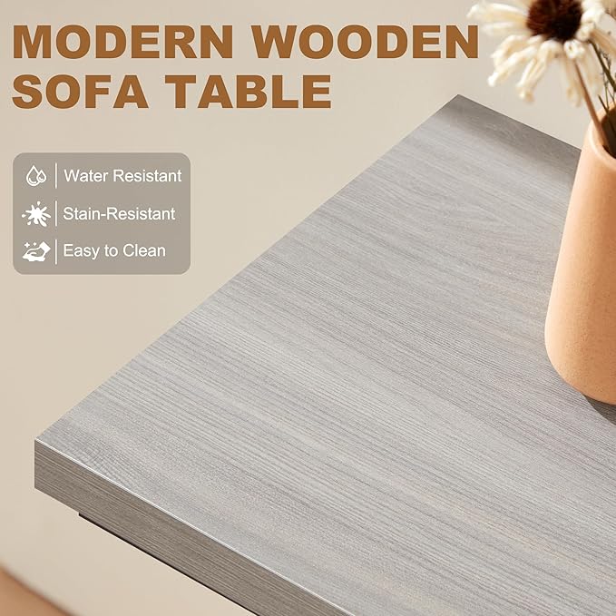 HABUTWAY 42" Industrial Console Table, Narrow 4-Tier Wood Entryway Table for Living Room, Accent Tables Living Room, Hallway Table, Sofa Table for Front Door, Hallway, Foyer, Rustic Grey