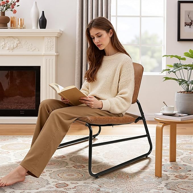 DAICO Modern Accent Chair Comfy Living Room Chair Armless Sling Accent Chairs Upholstered Side Sitting Chairs with Metal Frame for Office Reception Reading Bedroom Waiting Room, Camel