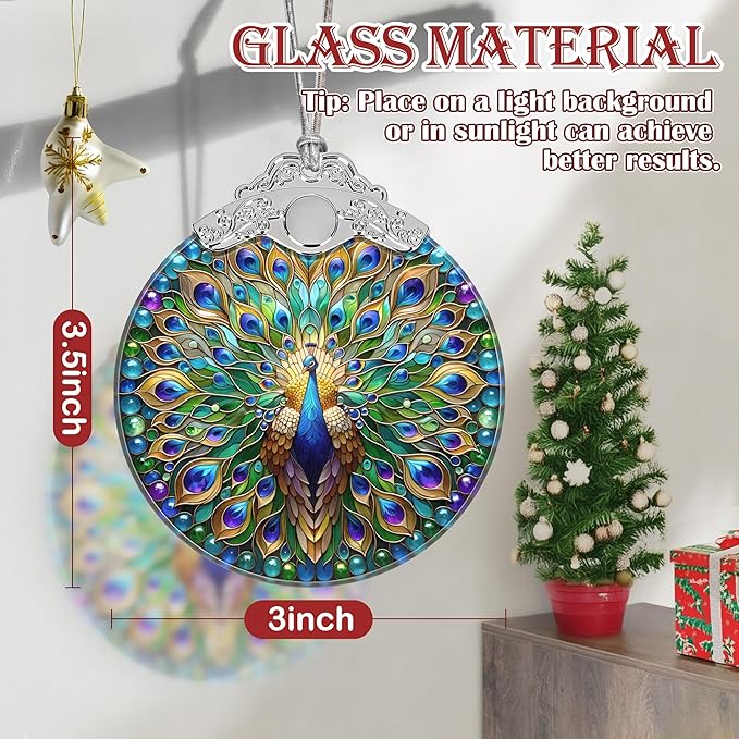Peacock Christmas Ornament - Stained Glass Hanging Tree Decoration, Holiday Home Decor, Gift Idea - Peacock in Its Pride