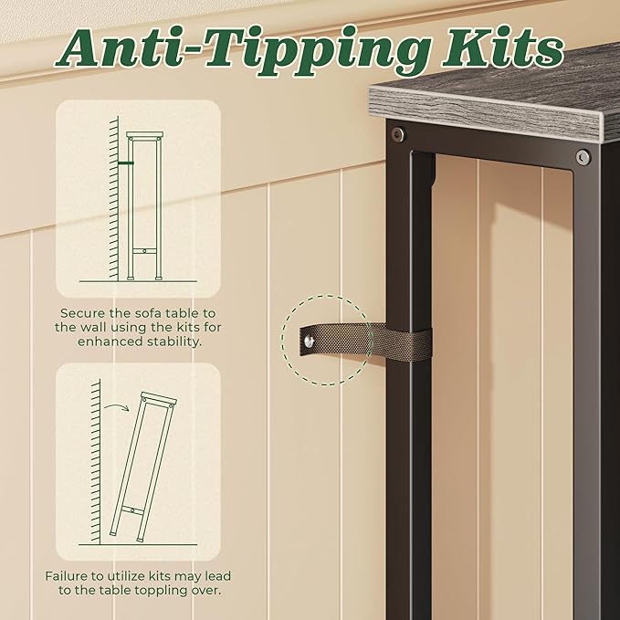 SUPERJARE 102.4 Inch Sofa Table with Power Outlets and USB-C Ports, 5.9 Inch Narrow Console Tables, Entryway Hallway Couch Tables with Storage, Behind Sofa, Small Spaces, Living Room, Grey