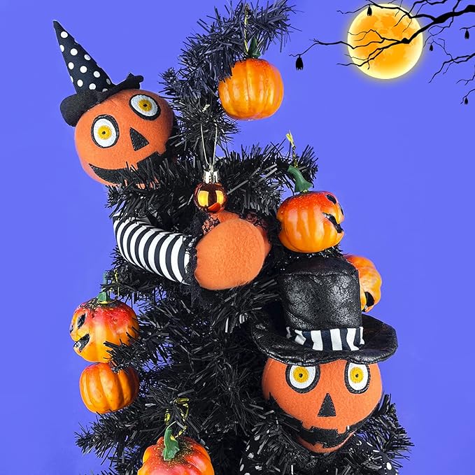 Ogrmar 2 Pack Halloween Curtain Buckle Doll Pumpkin Curtain Tieback Hold Back Fastener for Window Home Hotel Room Decoration (Orange and Black)