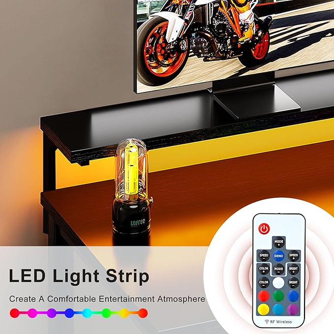 Need 60 inch Computer Desk with LED Lights & Power Outlets, Large Home Desk with Monitor Shelf, Writing Table Gaming Desk Home Office Desk, Black