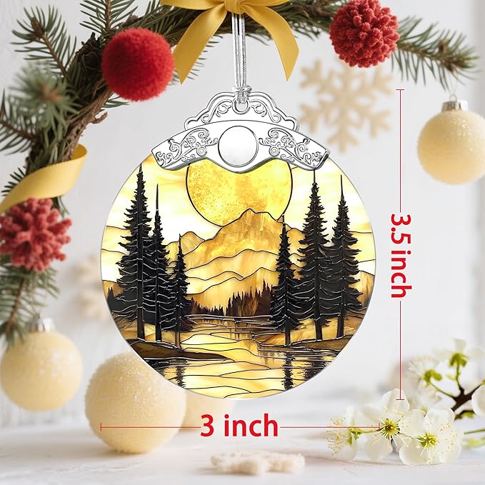 Mountain Sunset Stained Glass Ornament: Christmas Decorations, Ornaments for Christmas Tree & Holiday Ornaments – Holiday Presents, Gift Exchange Ideas & Elegant Gift for Family, Coworkers & Friends
