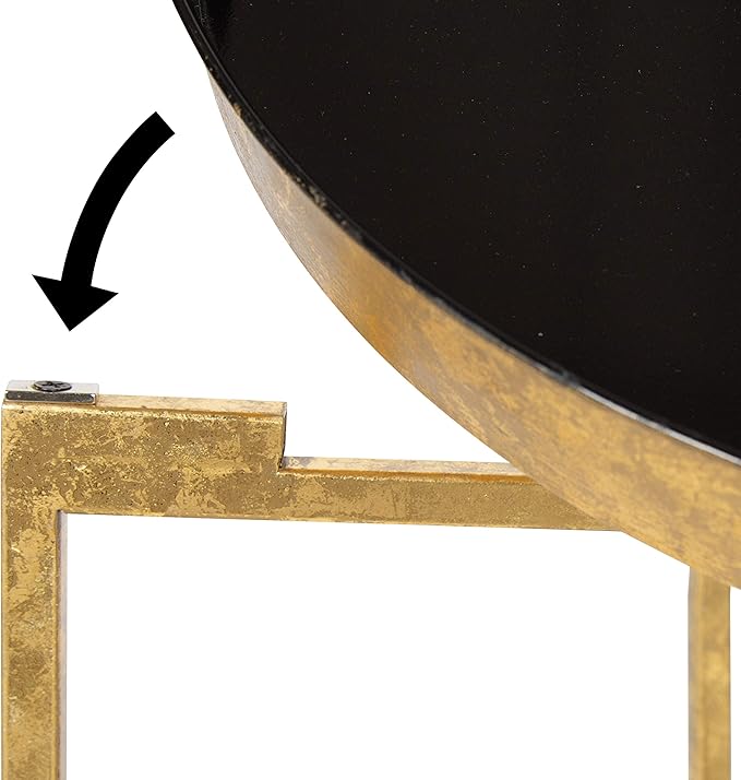 Kate and Laurel Celia Metal Foldable Round Accent Table, 18.25" x 18.25" x 22", Black Surface and Gold Frame, Modern Minimalist Design and Detachable Magnetic Tabletop
