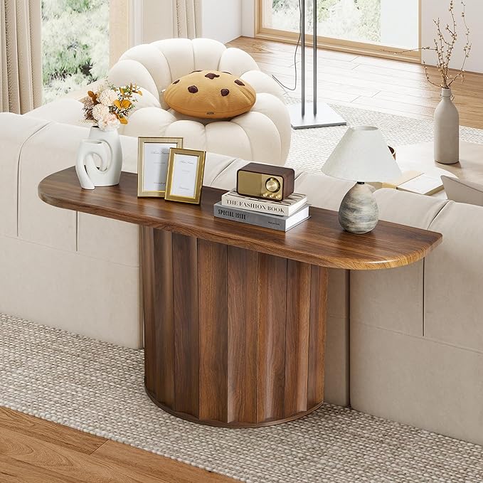 59'' Console Table for Entryway, Narrow Wooden Sofa Tables Behind Couch, Modern Fluted Entryway Table with Storage Accent Table for Hallway, Living Room, Entrance, Foyer (Walnut)