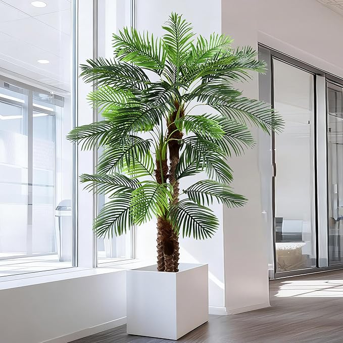8FT Artificial Palm Tree - Tall Fake Palm Tree with 30 Lifelike Leaves & Realistic Trunk, 96" Large Faux Tropical Phoenix Palm Plant for Home Living Room Poolside Office Hotel Mall Decor