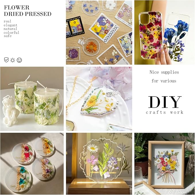 124Pcs Pressed Dried Flowers for Resin, Real Natural Bulk Assorted Dry Leaves Floral for DIY Art Crafts, Epoxy Molds, Jewelry, Soap, Candle Making, Nails Decors