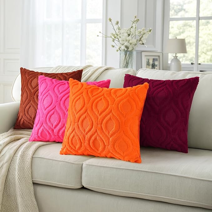 decorUhome Throw Pillow Covers 20x20 Inch Set of 2, Soft Plush Faux Wool Hot Pink Solid Couch Pillow Covers, Accent Farmhouse Neutral Square Pillow Cases for Sofa Bed Living Room
