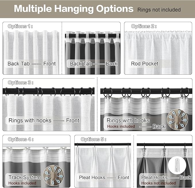 White Blackout Curtains 120 Inches Long Modern Farmhouse Back Tab Pleated Look Window Drapes for Bedroom Living Room 2 Panels 50x120x2