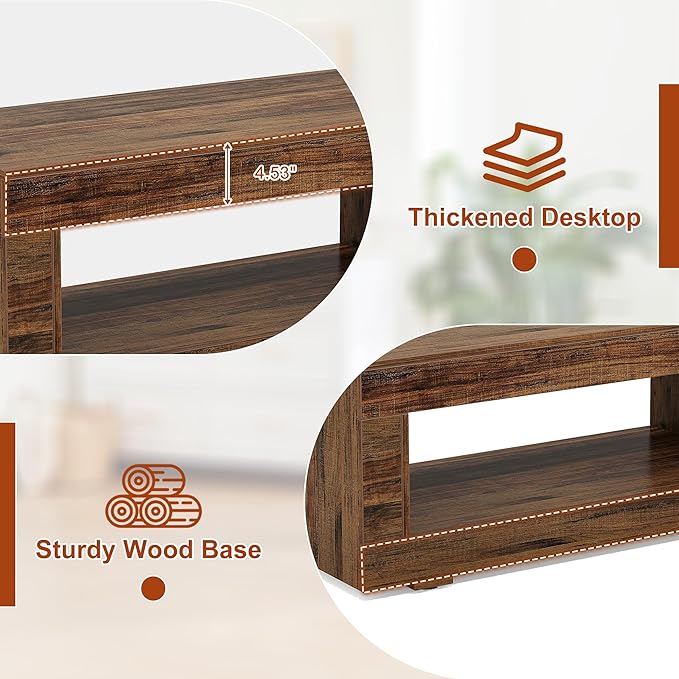 2-Tier Coffee Table with Storage Shelf, 43" Coffee Table for Living Room, Modern Wooden and Metal Accent Center Sofa Side Tables for Couch, Rustic Brown