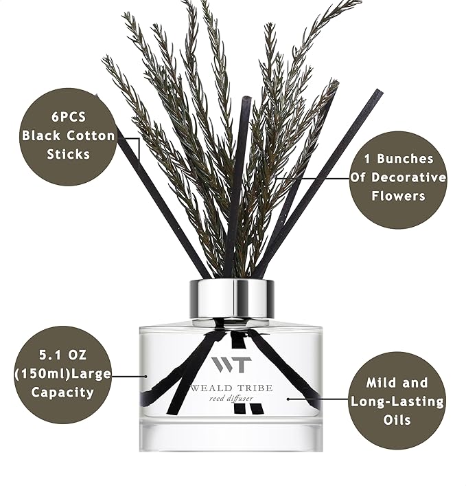 WEALD TRIBE Flower Reed Diffuser Set Balsam Fir Scent for Bathroom Accessories Shelf Decor & Air Fresheners, Fresh Air Sticks Defusers with 5.1 fl oz Essential Oils, House Office Decor & Gifts