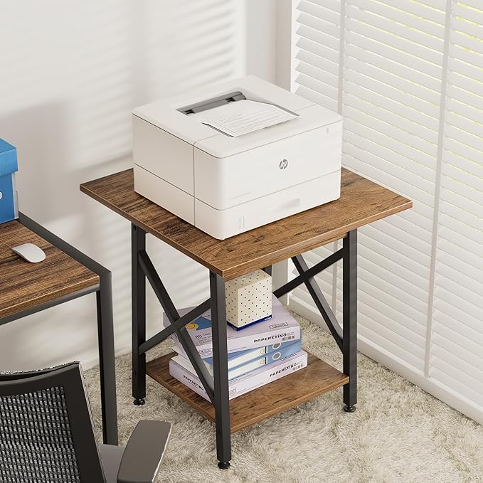 GreenForest End Table 24 inch for Living Room, Large Square Side Tables with X-Frame, Tall Industrial Bedside Nightstand with 2-Tier Storage, Rustic Walnut