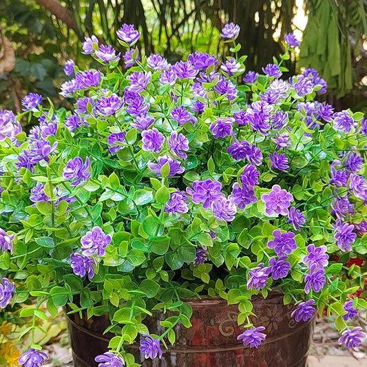 12 Bundles Artificial Flowers for Outdoors, UV Resistant Fake Flowers with Plastic Plants, Faux Flowers for Outside Window Box Front Porch Hanging Planter Decor (Purple)