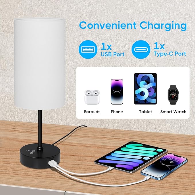 Unicozin Table Lamp, 3 CCT 3000K/4500K/6500K & RGB Color Changing, Stepless Dimmable, 17Inch Bedside Lamp for Reading, Ambience Nightstand Light for Home Decor Party, White Shade