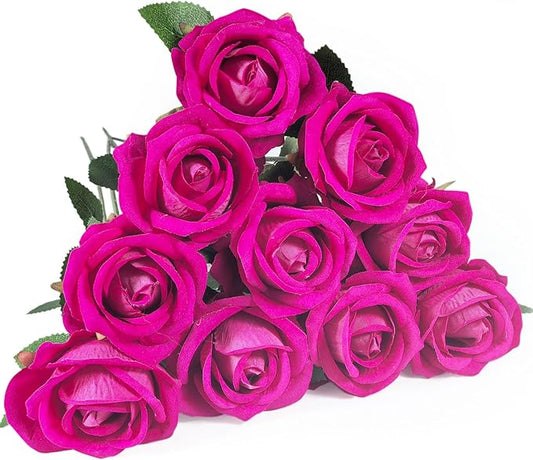 10 PCS Artificial Roses with Long Stems Silk Flowers Realistic Foam Flowers Fake Roses for Valentine's Day Home Wedding Decor(Freud)