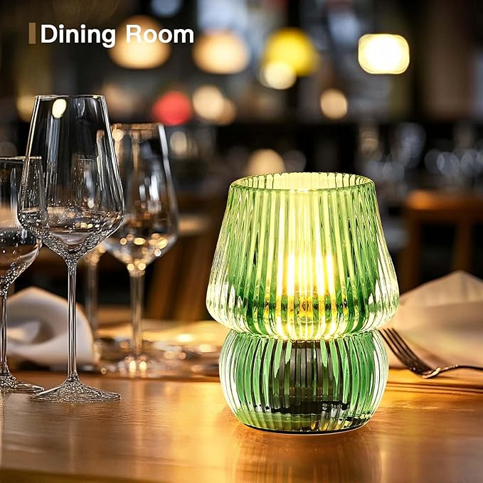 Battery Operated Lamp with Timer, Small Cute Cordless Glass Table Lamp for Home Decor, Kitchen, Bathroom, Birthday Gift for Women, Mushroom, Green