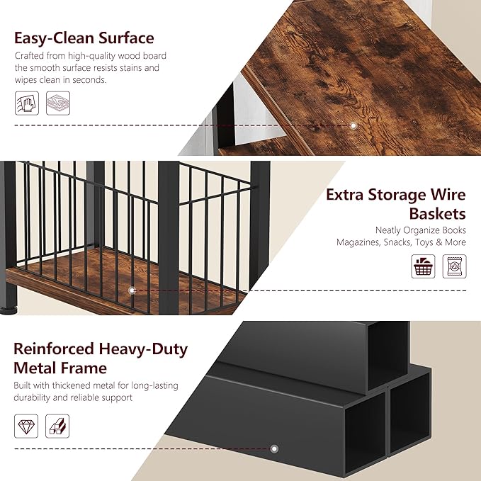 Heybly Small Narrow Side Table for Small Space, Thin Bedside Table with Storage Basket, Skinny End Table, 25.2" Tall Nightstand, Couch Table for Living Room, Bedroom, Study, Rustic Brown, HET004SR1