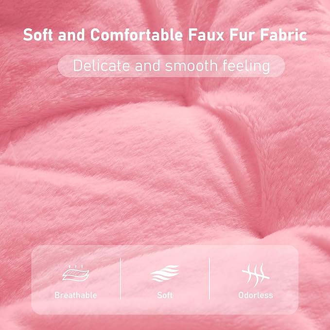 Comfy Oversized Saucer Chair, Soft Faux Fur Reading Lounge Chair for Adults, Stable X-Large Metal Frame and Non-Slip Pad, Foldable Cozy Chairs for Bedroom, Living Room, Dorm, Office, Pink