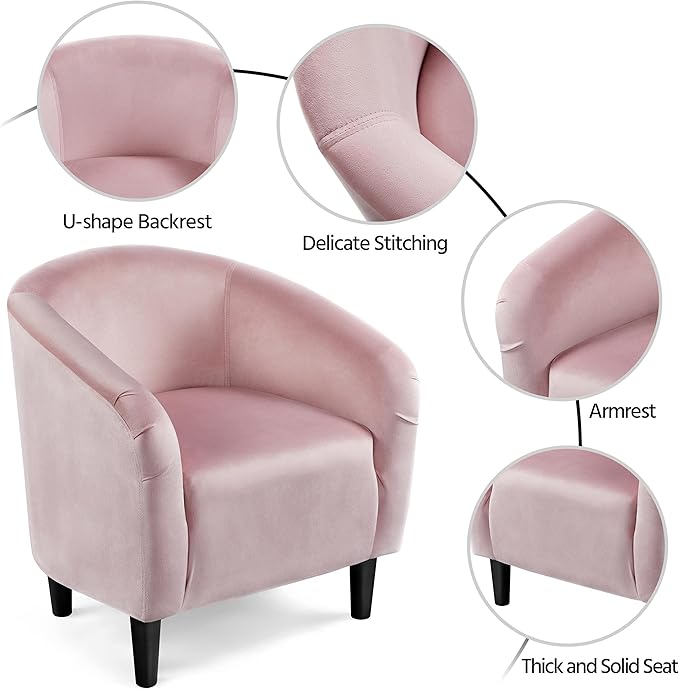 Yaheetech Accent Barrel Chair, Boucle Fabric Club Chair, Furry Sherpa Elegant Armchair with Cozy Soft Padded, Suitable for Living Room Bedroom Reception Room Office, Pink